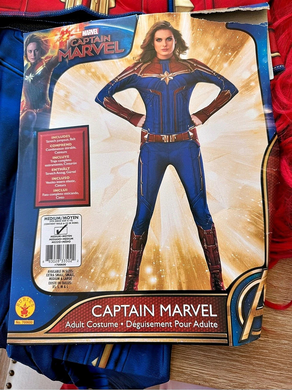 Captain Marvel costume Superhero Costume Size Medium with Red WIG!!
